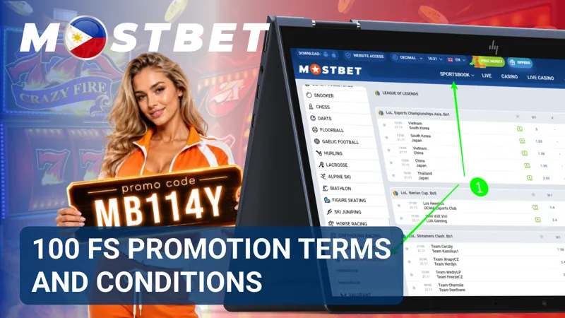 Nakalista sa screen ang mga tuntunin ng promo na 100 FS kasama ang panahon ng bisa at mga kinakailangan sa paggamit.