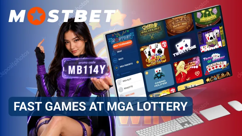 Nagpapakita ang fast games section ng mga mabilisang round at lottery draw.
