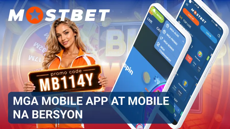 Ipinapakita ng smartphone ang mobile app ng Mostbet para sa Android at iOS.