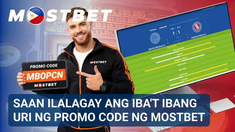 Ang mga field para sa iba't ibang uri ng promo code ay minarkahan sa magkakahiwalay na bahagi ng interface ng MostBet.