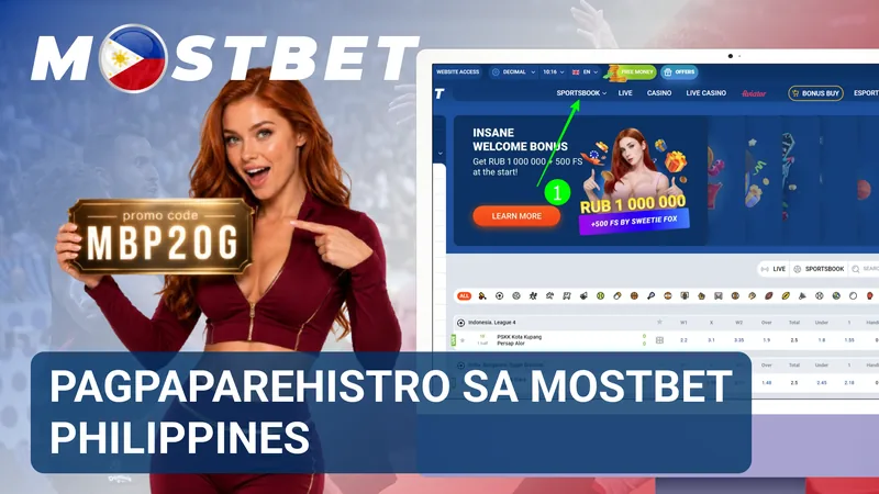 Ipinapakita ng larawan ang pahina ng pagpaparehistro ng MostBet Philippines na may form para sa paggawa ng bagong account.